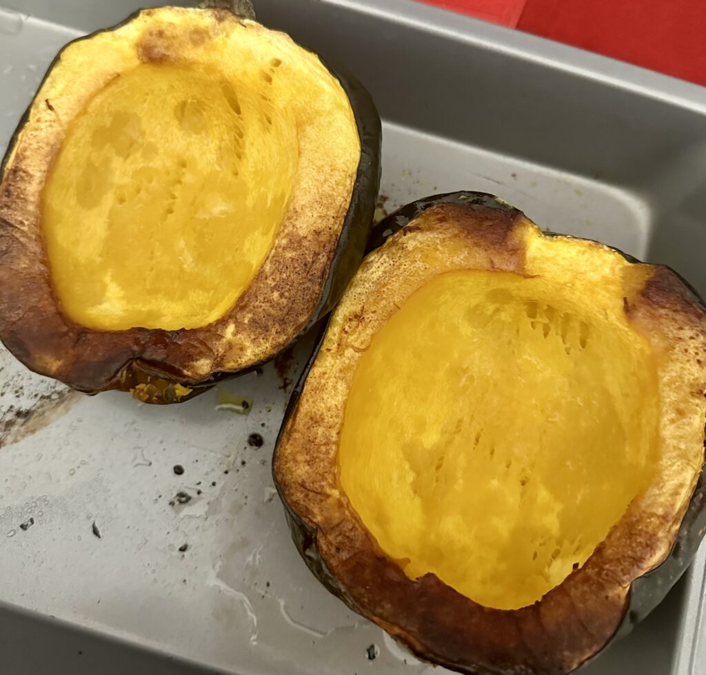 Cooked acorn squash for the first fall fire